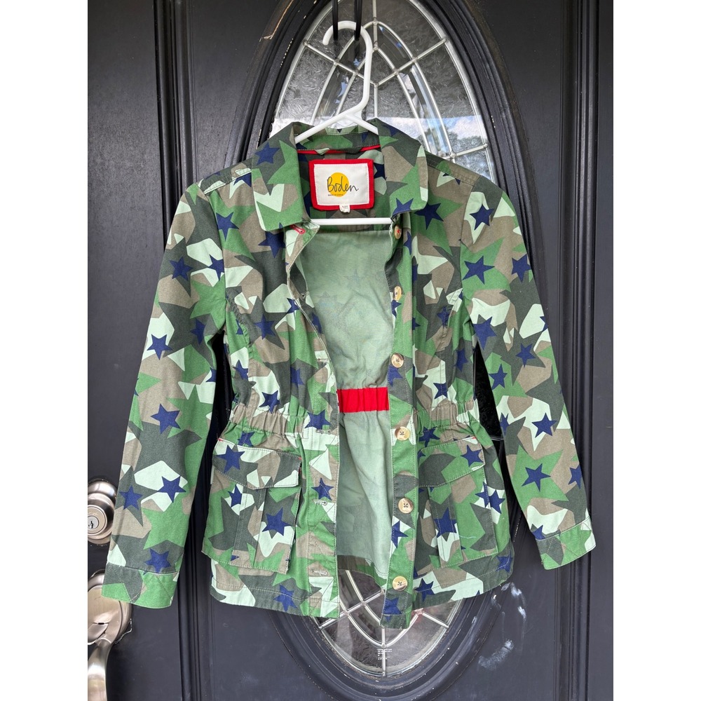 Boden Kids Camo Star Utility Jacket Green Blue Cotton Size 9-10Y 140cm